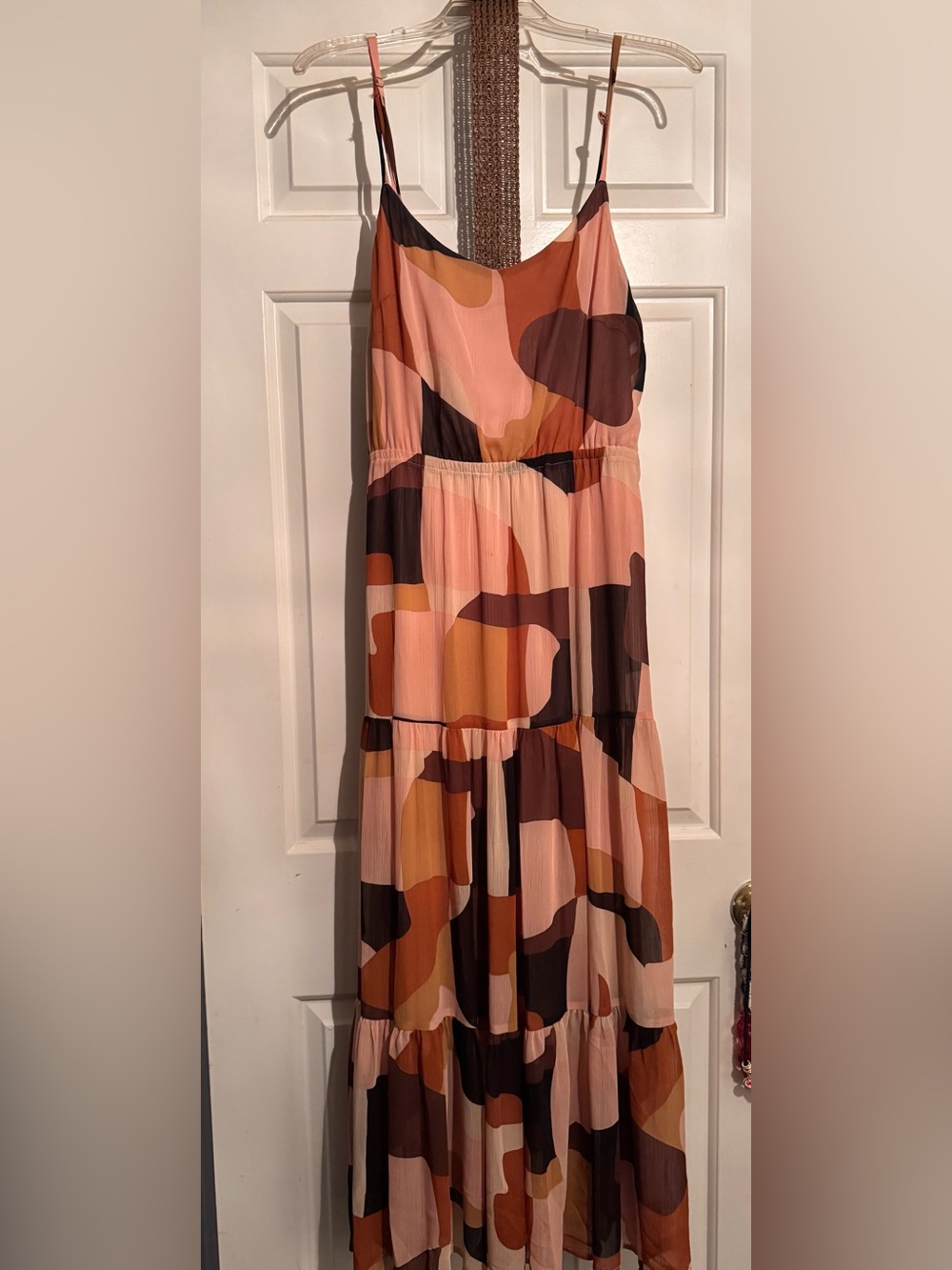 Anne Klein Pink and Brown Abstract Tiered Maxi Dress